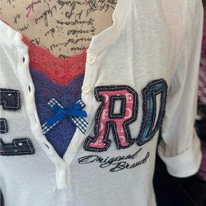 Aeropostale White Button Down Shirt with Pink and Blue Details